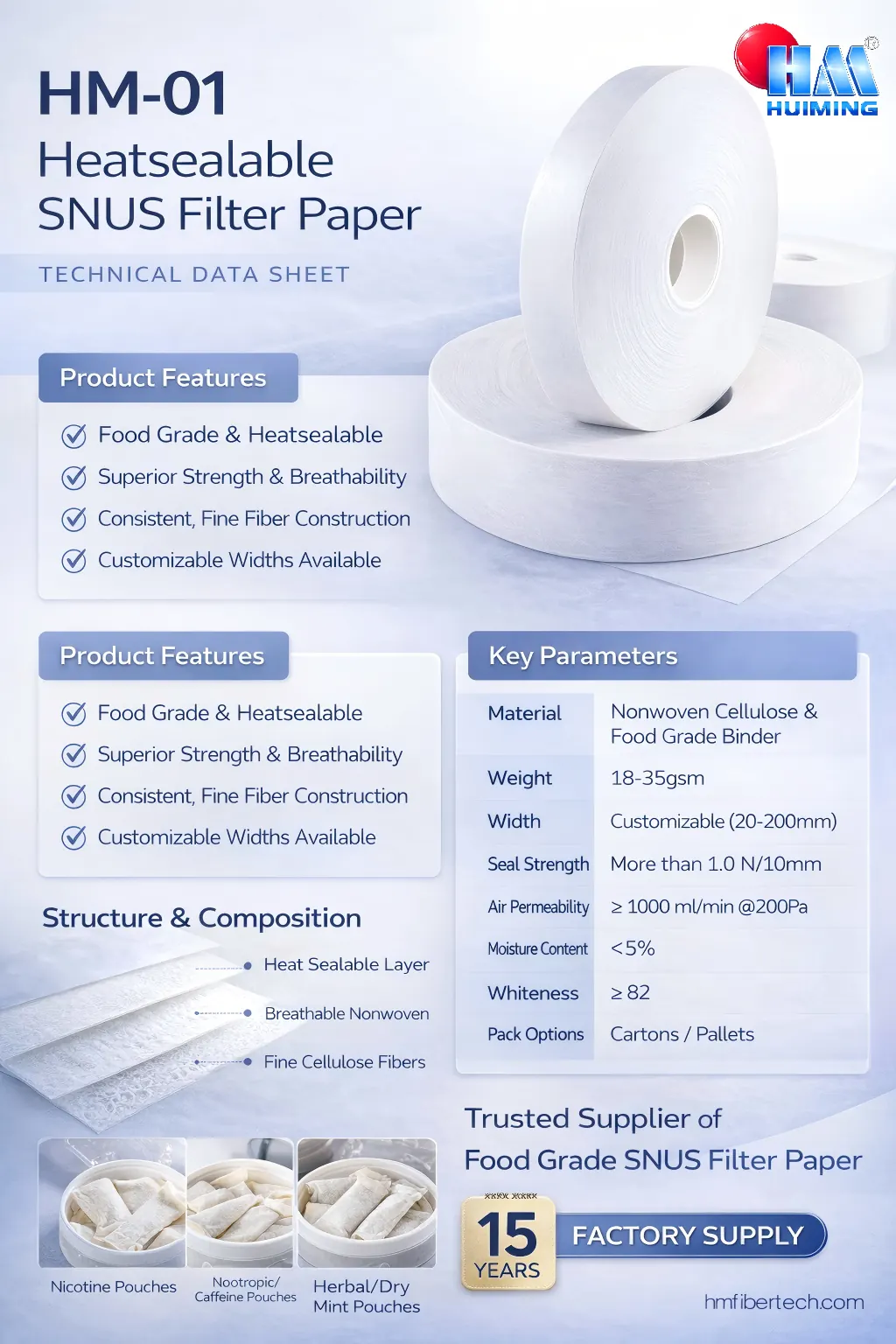 Technical data reference for pouch nonwoven heat-sealing selection